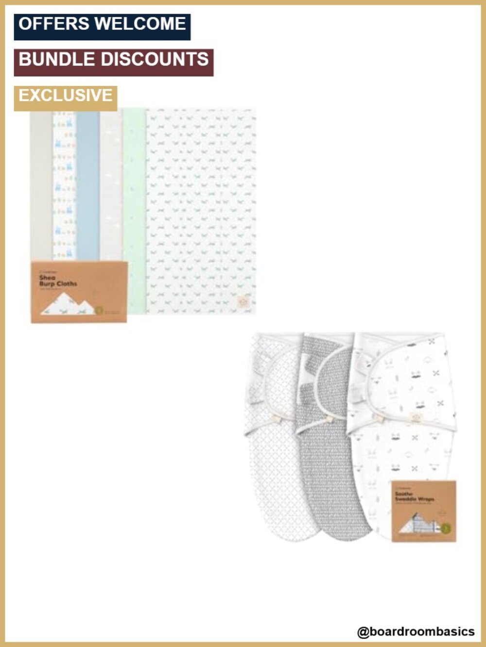 Organic Cotton Burp Cloths 6-Pack & Swaddle Sleep Sacks 3-Pack Set